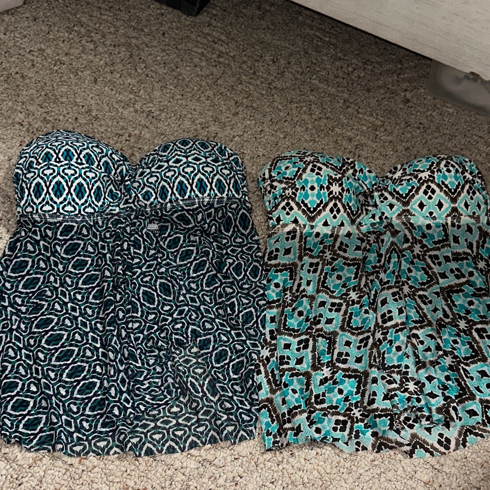Patterned Strapless Swim Tops